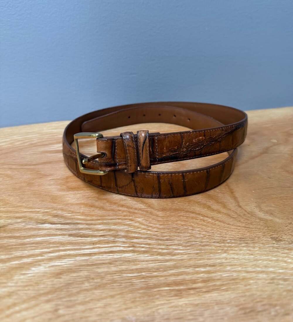 Brighton Croco Embossed Leather Belt Size 34 Brown Brass Buckle